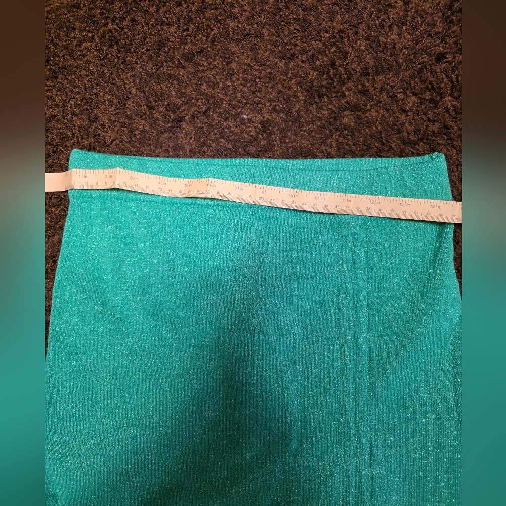 Teal Ruched Midi Skirt with Fringe - Picture 2 of 3